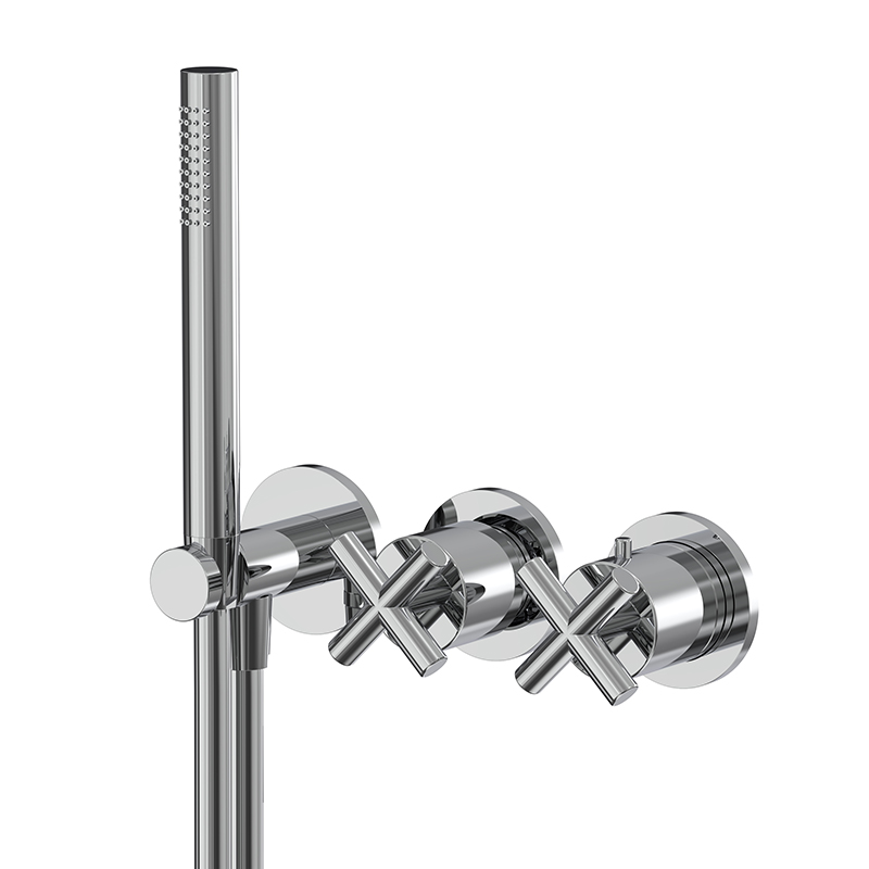 Thermostatic bath and shower mixer for concealed installation 2 outlets with shower set